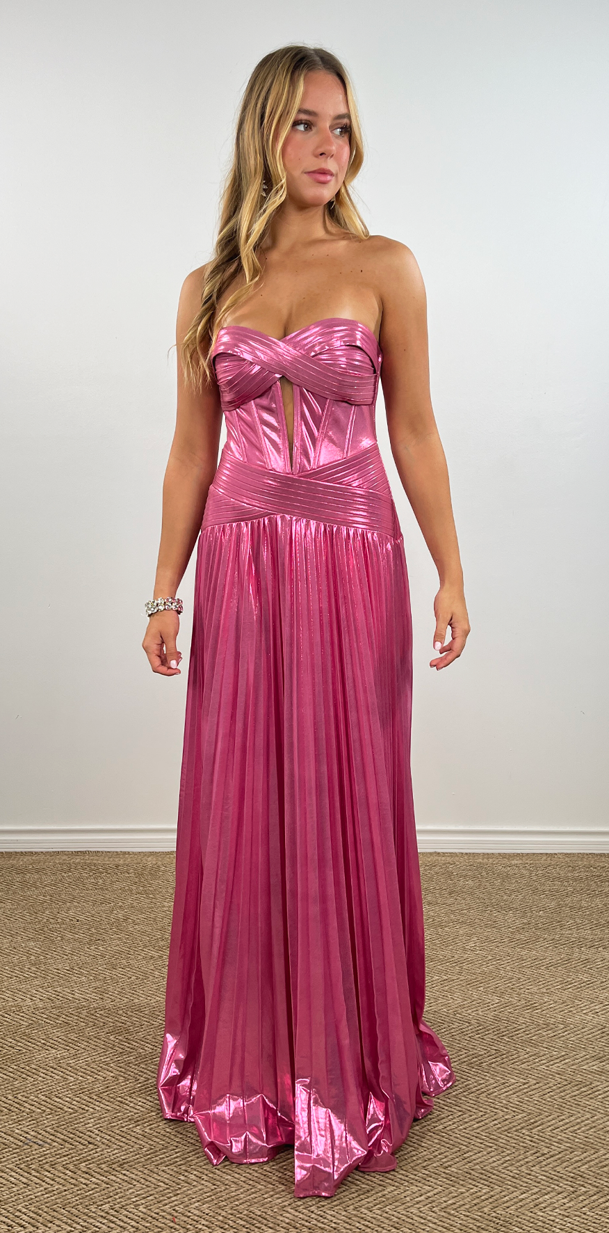 Metallic Pink Strapless Dress