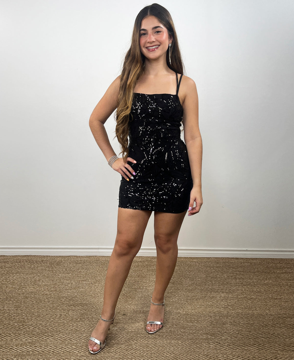 Strapped Sequin Mini Dress