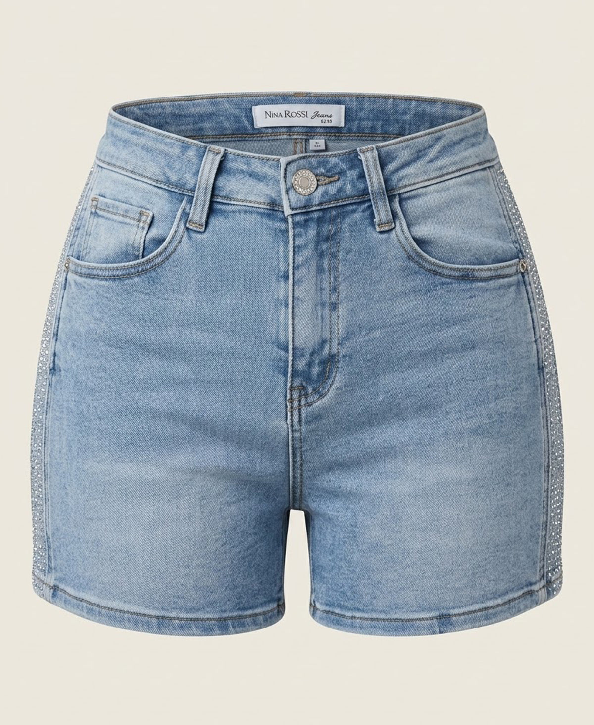 Rhinestone Trim Denim Shorts