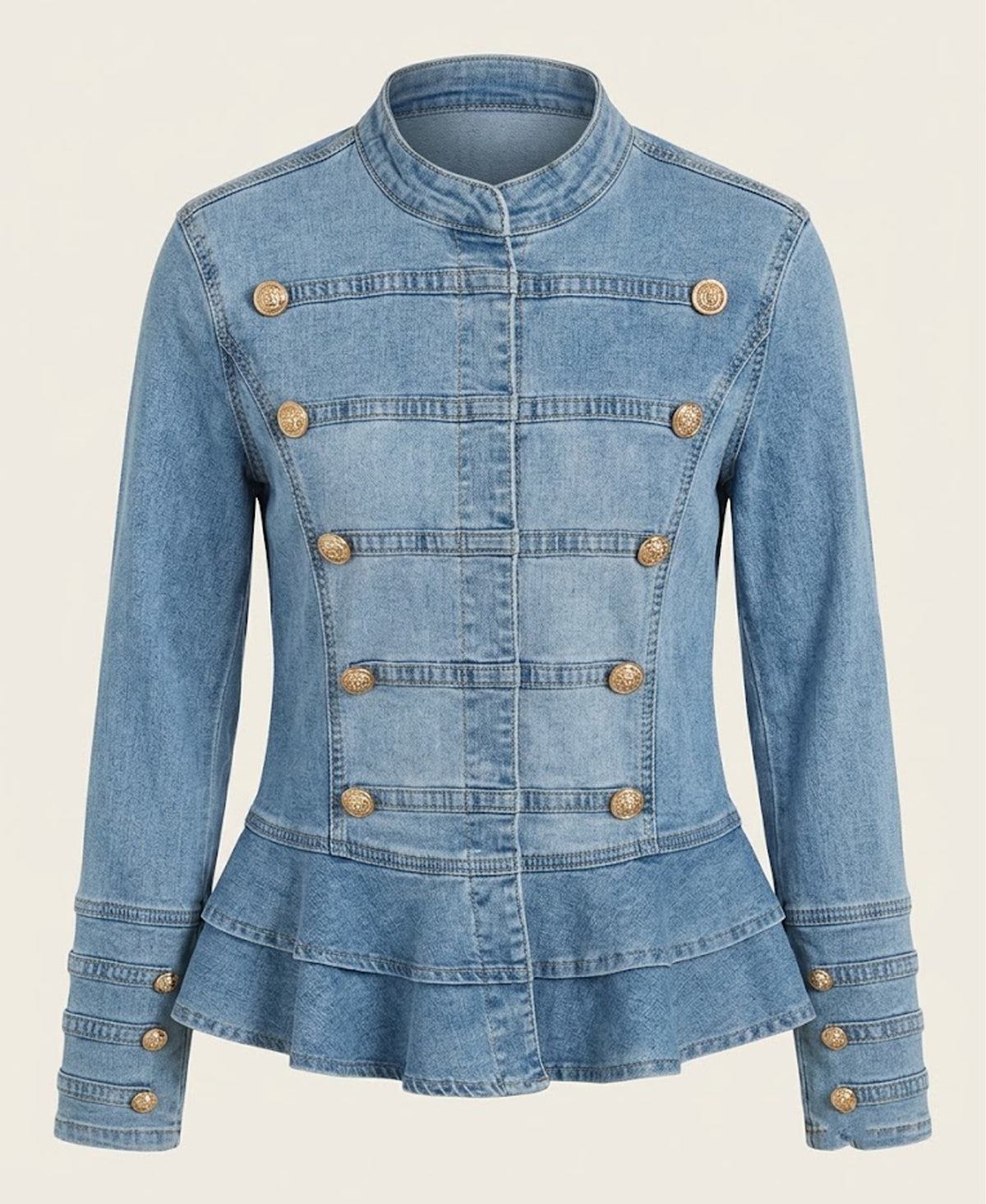 Military Peplum Denim Jacket