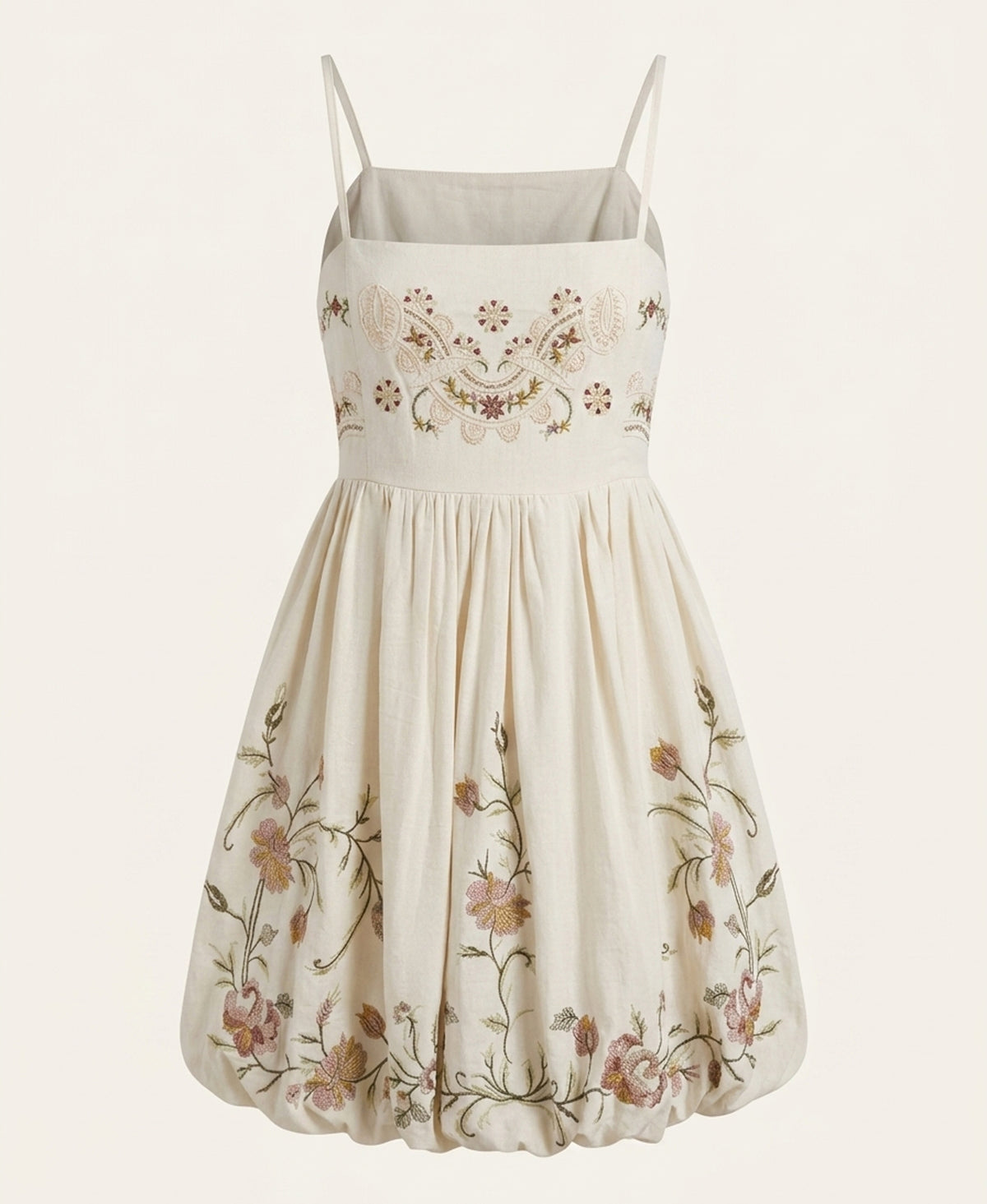 Beige Embroidered Floral Sundress