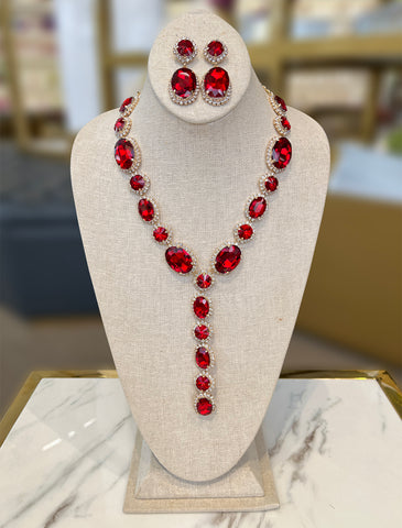 V-Neck Red Necklaces & Earrings